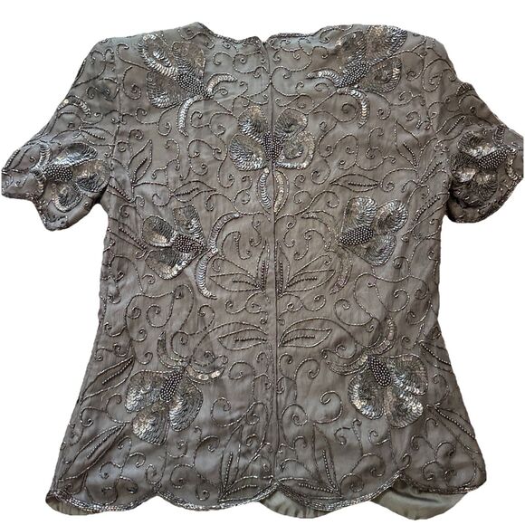 Vintage Patra Stenay Women’s Black Sequin Beaded Silk Evening Blouse Sz M - Picture 4 of 6